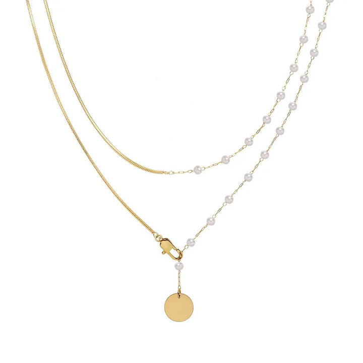BowLift | Dainty Layered Pearl Accented Herringbone Necklace