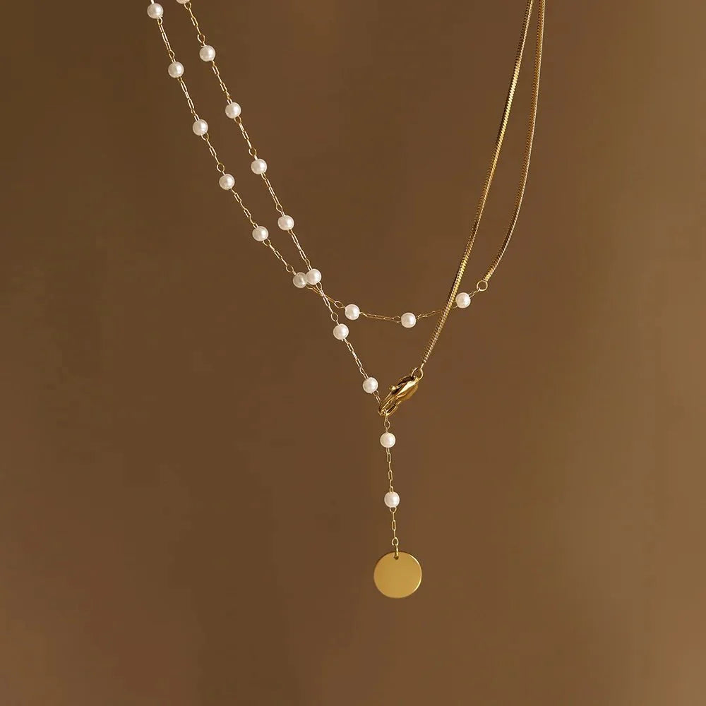 BowLift | Dainty Layered Pearl Accented Herringbone Necklace