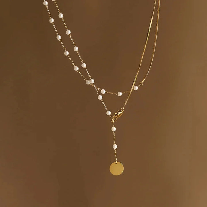 BowLift | Dainty Layered Pearl Accented Herringbone Necklace