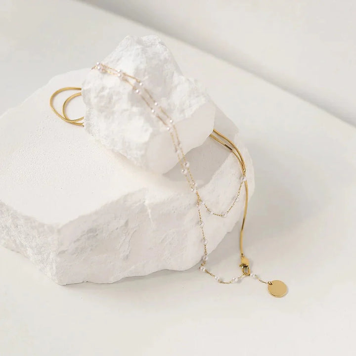 BowLift | Dainty Layered Pearl Accented Herringbone Necklace