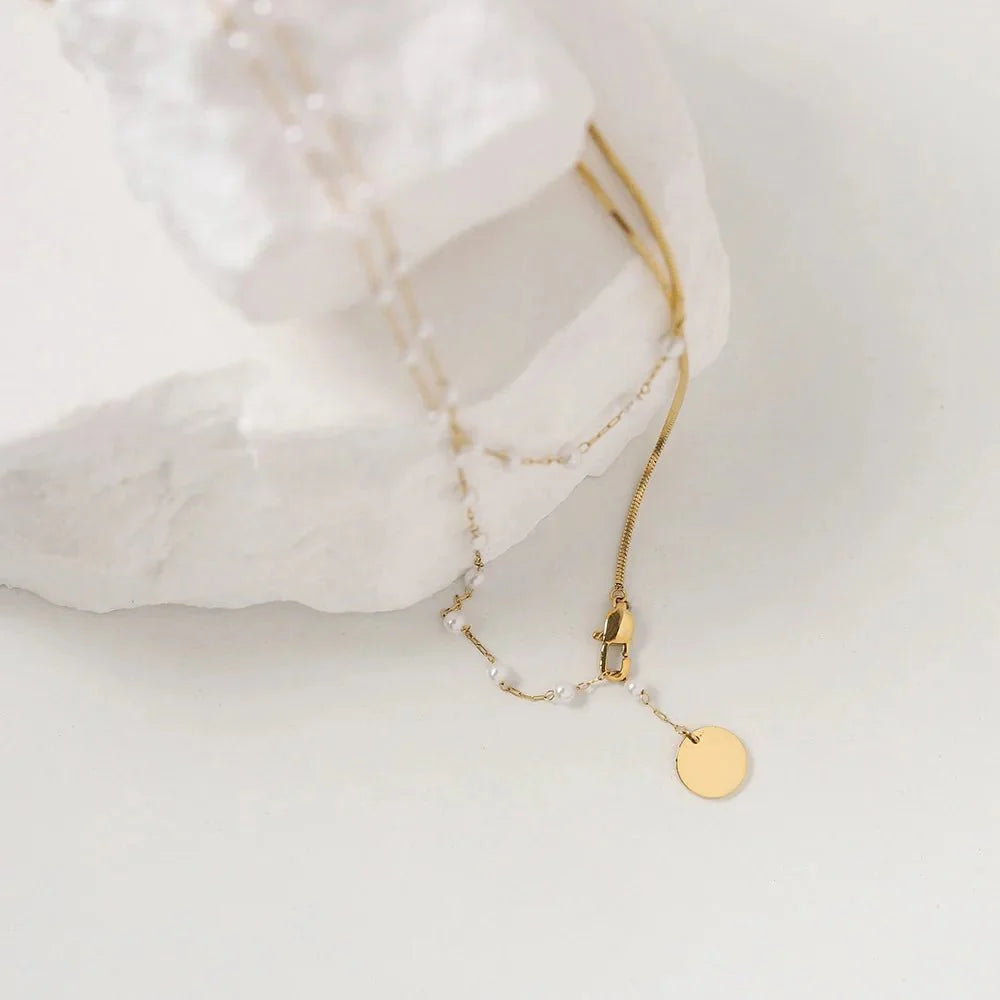 BowLift | Dainty Layered Pearl Accented Herringbone Necklace