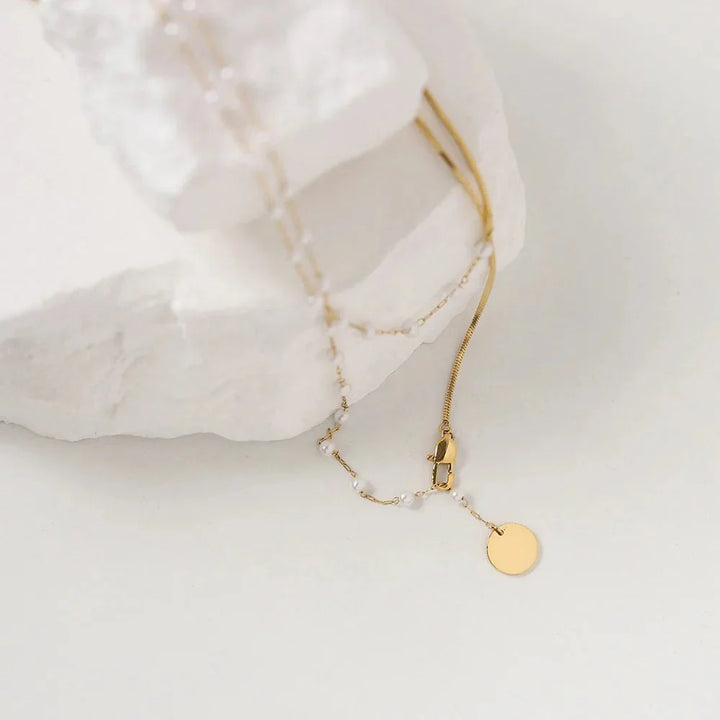 BowLift | Dainty Layered Pearl Accented Herringbone Necklace