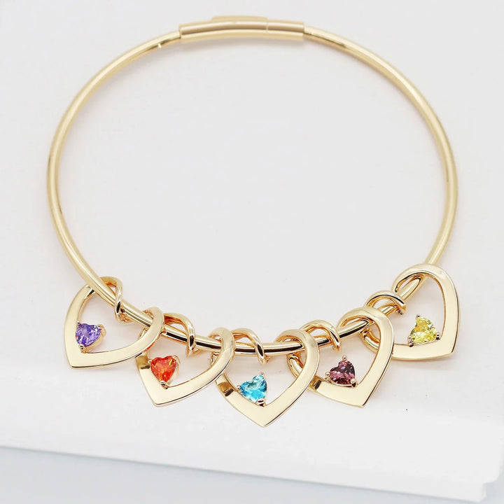BowLift | Dainty Name & Birthstone Heart Charm Bangle Bracelet & Necklace