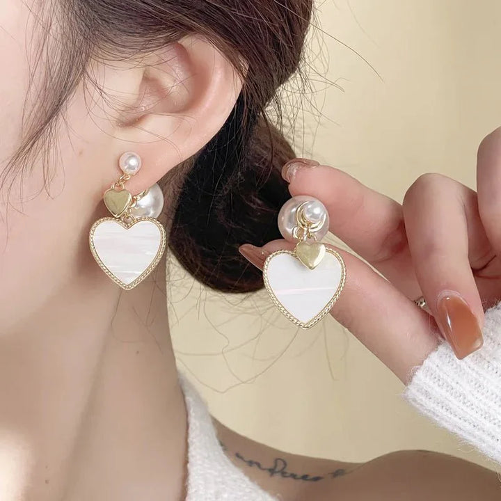 BowLift | Dainty Pearl Stud Heart Shell Earrings