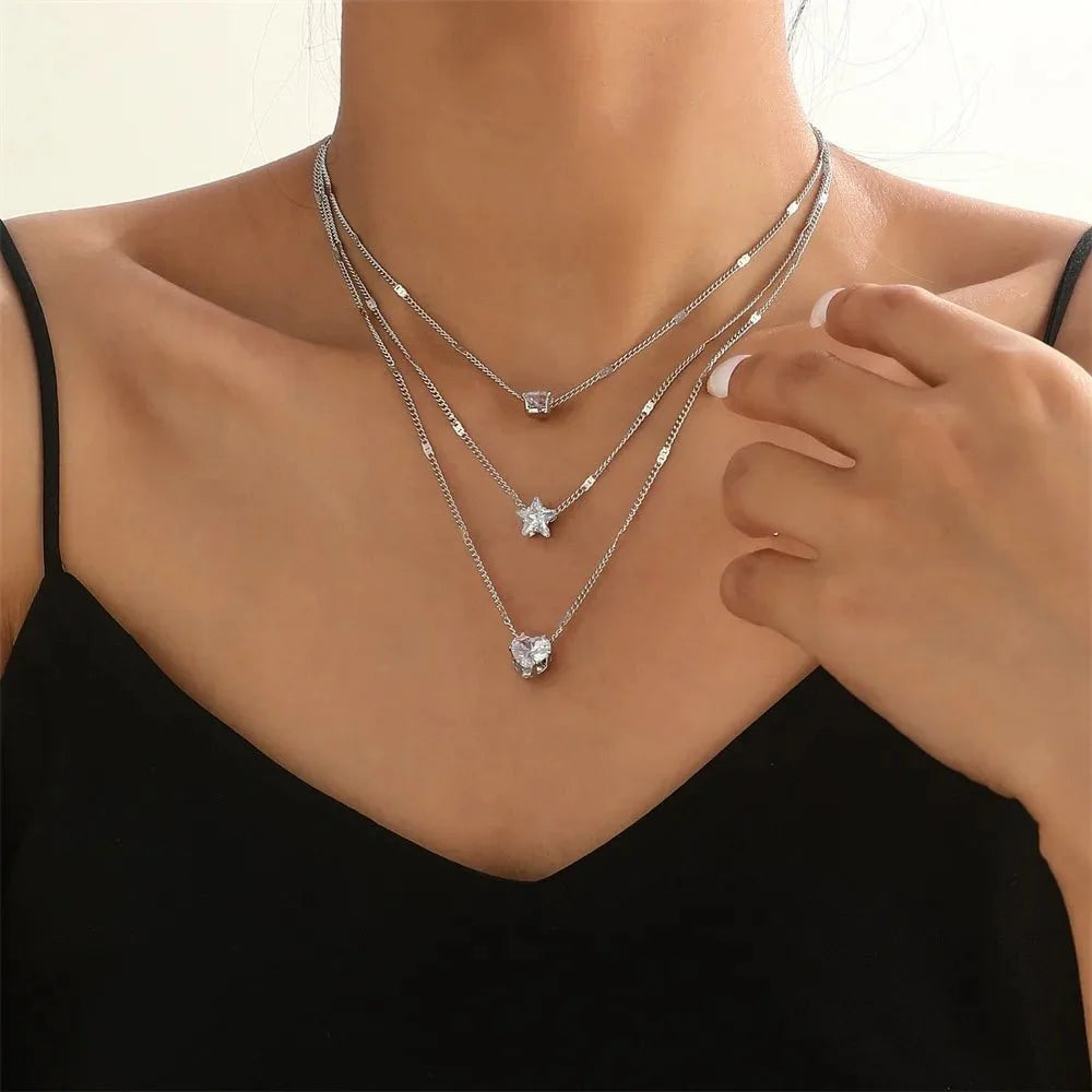 BowLift | Dainty Shaped Diamonds Necklace Stack
