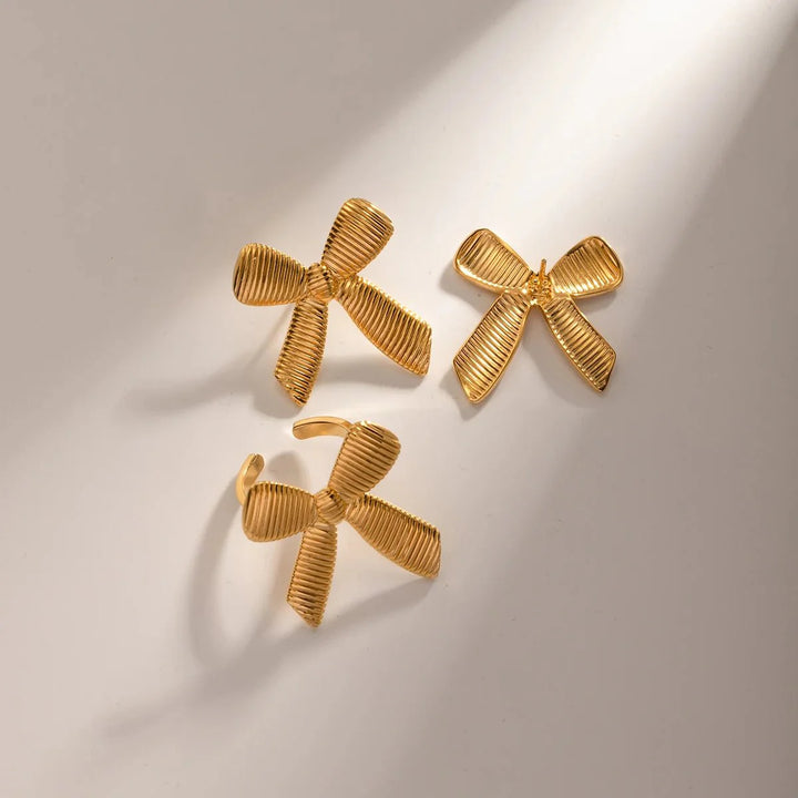 BowLift | Dainty Striped Bow Elegant Ring and Earrings