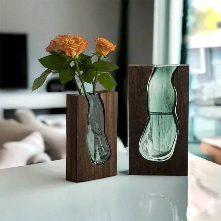 BowLift | Scandinavian Glass Vase with Wooden Accent for Modern Interiors