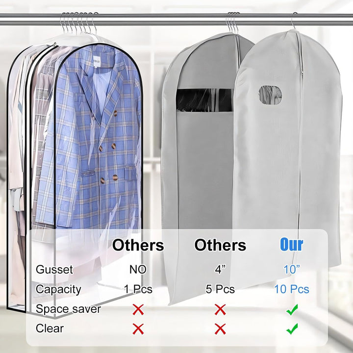 BowLift | Clear Gusseted Garment Covers – 3-Pack Storage Bags with Side Zipper (Buy 1, Take 1 FREE)