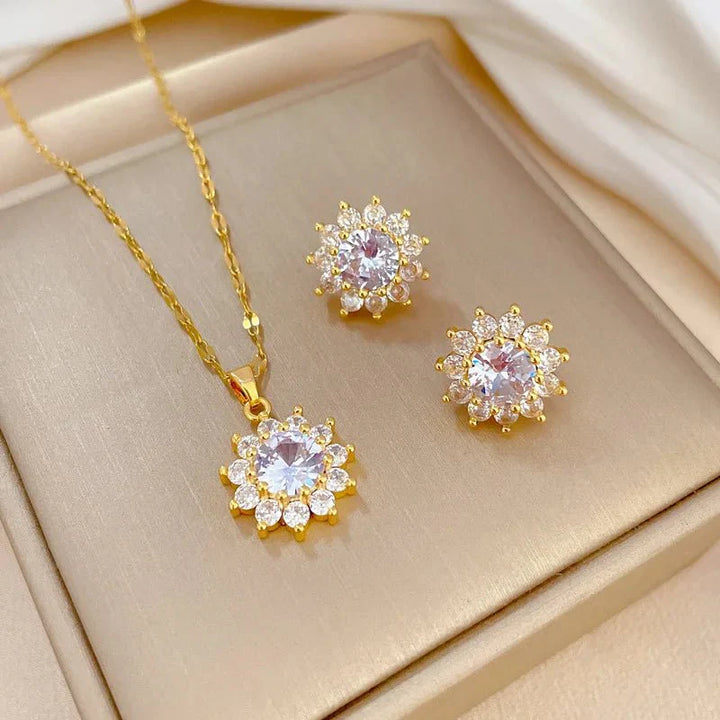 BowLift | Dazzling Sunflower Floral Necklace and Earrings
