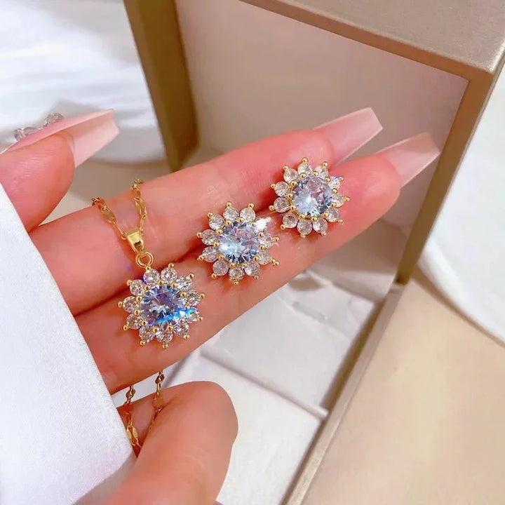 BowLift | Dazzling Sunflower Floral Necklace and Earrings