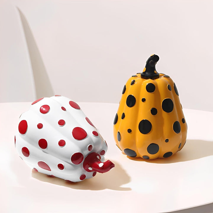 BowLift | Polka Dot Resin Pumpkin Decor | Glossy Fall Ornament Set | Durable Sculpted Finish | PumpkinCharm