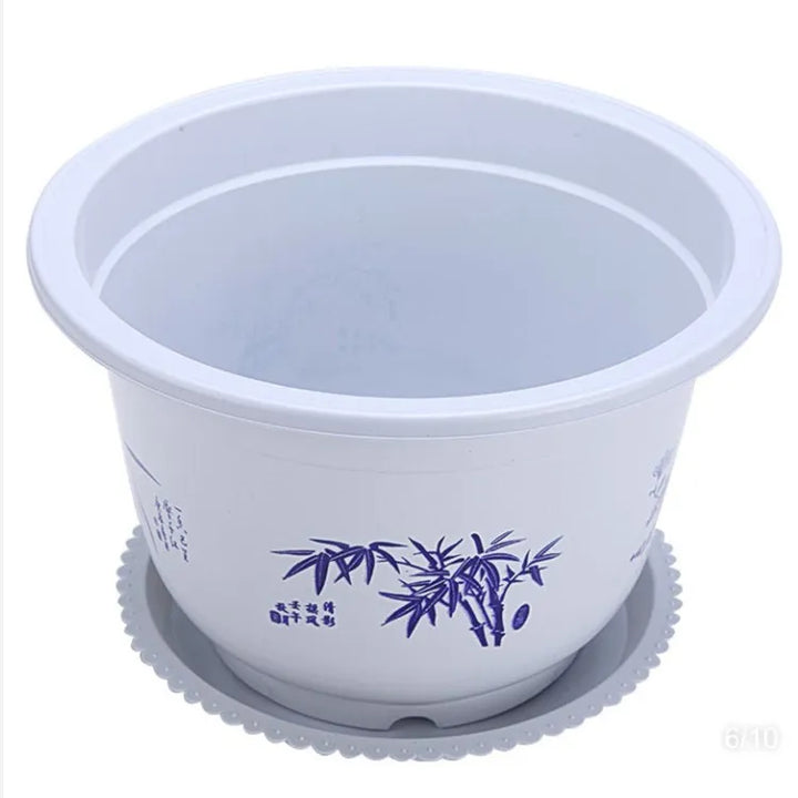 BowLift | Plastic flower pot with bamboo motif – Elegant planter for balcony and garden