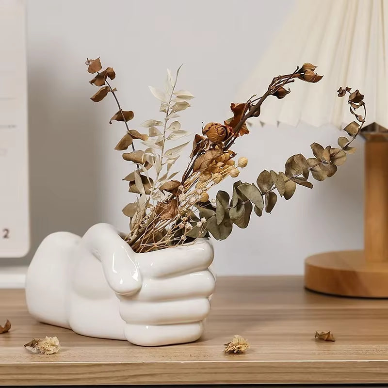Artistic Hand Gesture Ceramic TaBowliftetop Flower Vase | Bowlift