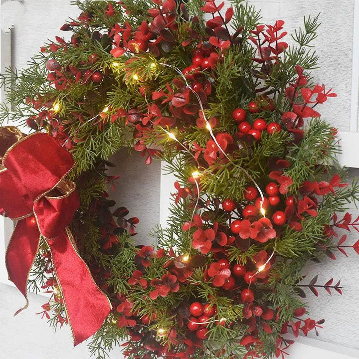 BowLift | Artifical Cherry Pattern Wreaths Christmas Wreath Red Door Wreath Wall Hanging Garland Ornaments Rattan Circle Wall Decoration
