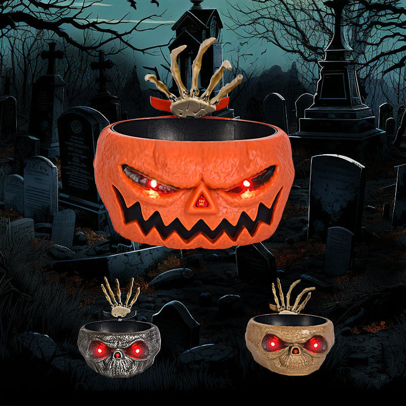 BowLift | Halloween Candy Bowl – Motion Sensor Pumpkin Bowl with Skeleton Hand and Red Light Effects