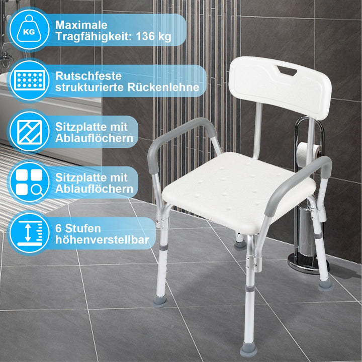 Shower stool height adjustable bath stool with backrest | Bowlift