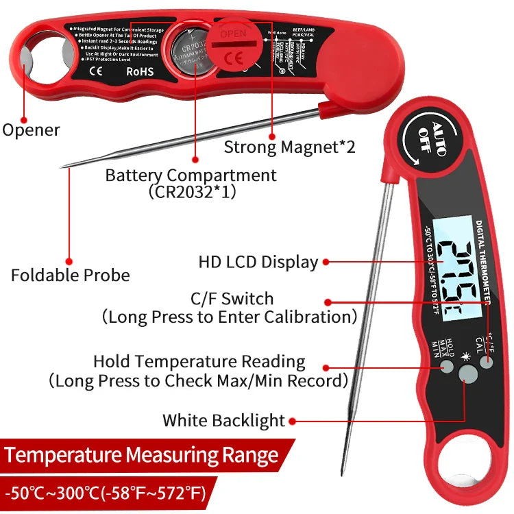 Digital Food Thermometer Instant Read Meat Thermometer with Backlight | Bowlift