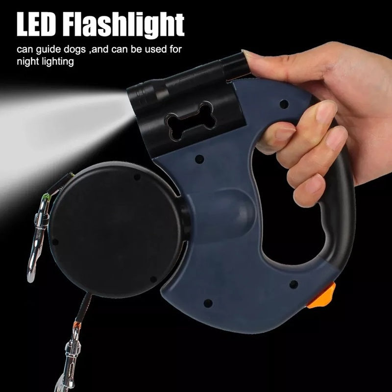 BowLift | 10FT Dual Retractable Dog Leash with Built-In Flashlight & Waste Bag Holder
