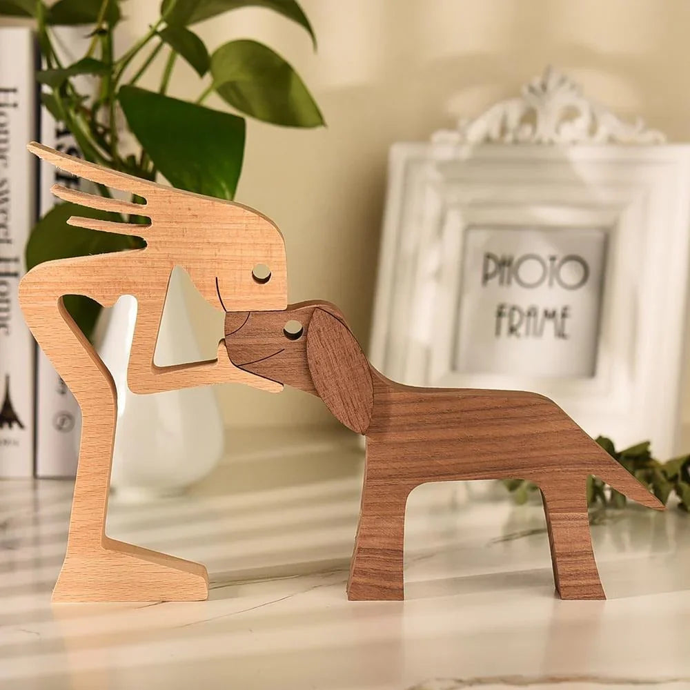TimberPaw Handcrafted Dog Figurine Bowlift