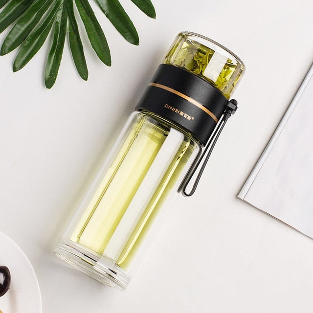 Double-Layer Glass Water Bottles Tea Infuser Bottle Tea Separation Mug | Bowlift