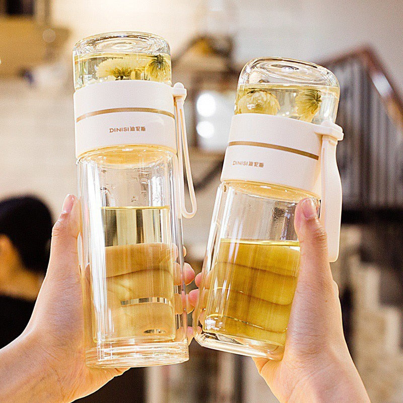 Double-Layer Glass Water Bottles Tea Infuser Bottle Tea Separation Mug | Bowlift