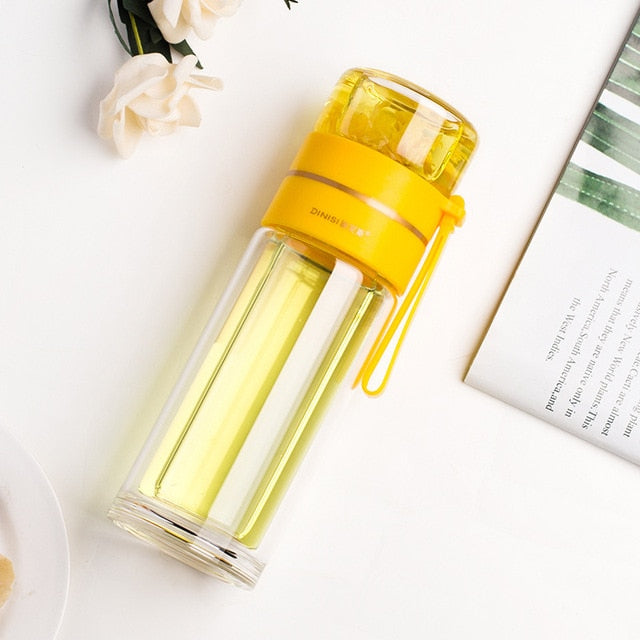 Double-Layer Glass Water Bottles Tea Infuser Bottle Tea Separation Mug | Bowlift