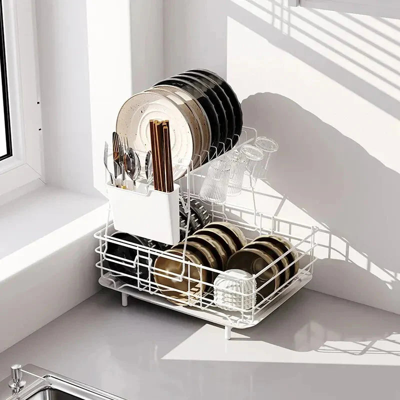 Double Stainless Steel Bowl and Dish Drain Rack Dishware Cleaning Rack | Bowlift
