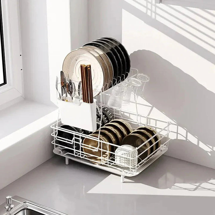 Double Stainless Steel Bowl and Dish Drain Rack Dishware Cleaning Rack | Bowlift