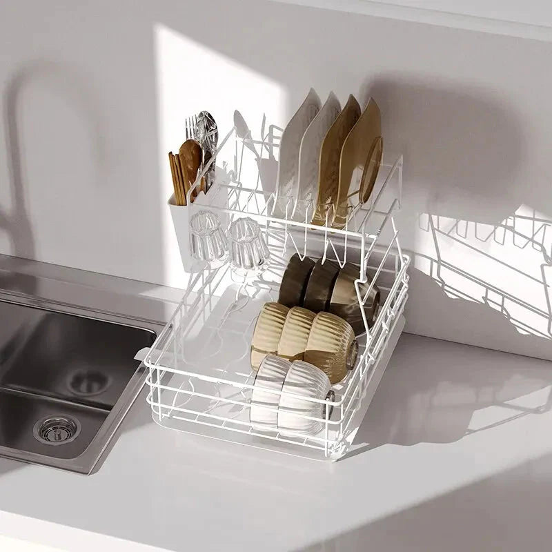 Double Stainless Steel Bowl and Dish Drain Rack Dishware Cleaning Rack | Bowlift