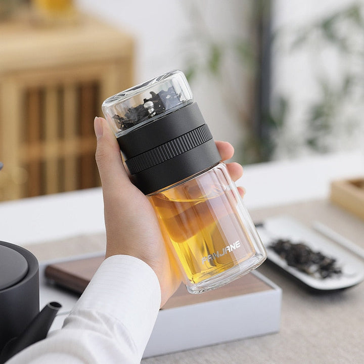 Double Wall Tea Glass Bottle Water Bottles With Tea Infuser Tumbler | Bowlift