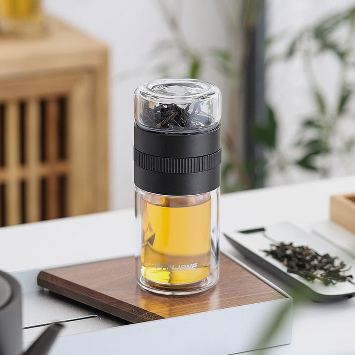 Double Wall Tea Glass Bottle Water Bottles With Tea Infuser Tumbler | Bowlift