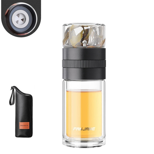 Double Wall Tea Glass Bottle Water Bottles With Tea Infuser Tumbler | Bowlift