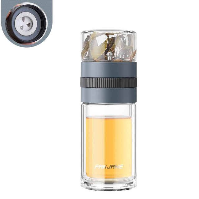 Double Wall Tea Glass Bottle Water Bottles With Tea Infuser Tumbler | Bowlift