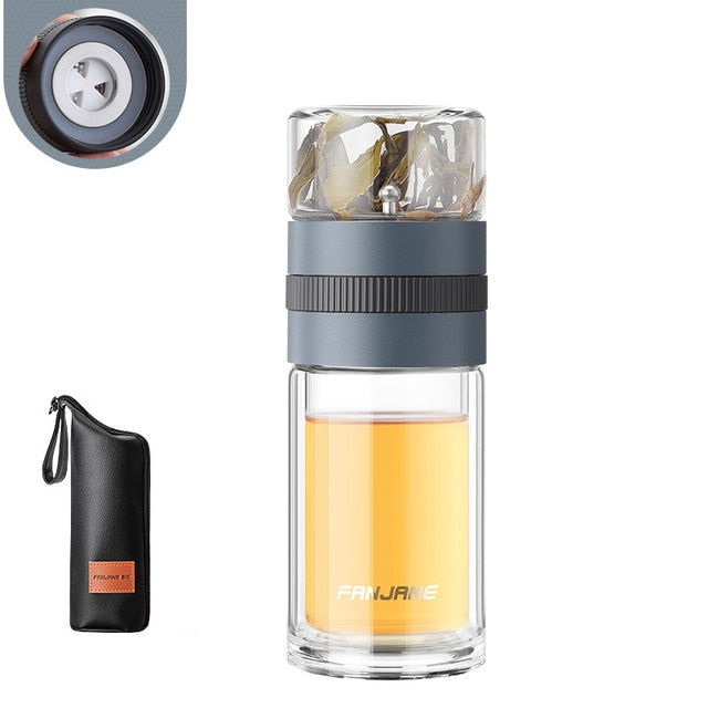 Double Wall Tea Glass Bottle Water Bottles With Tea Infuser Tumbler | Bowlift