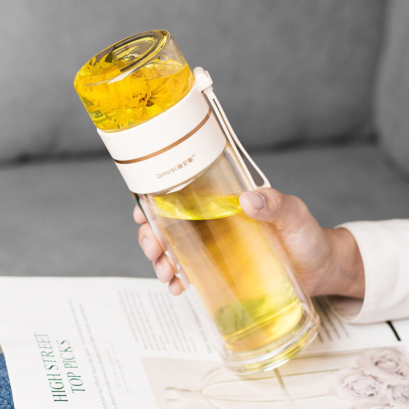 BowLift | Double-Walled Glass Water Bottle with Tea Infuser - PureBrew