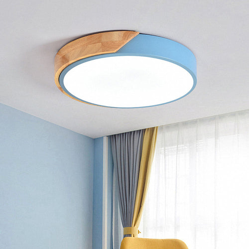 Minimalistic Round LED Ceiling Light with Wood Décor – Modern Design, Dimmable | Bowlift