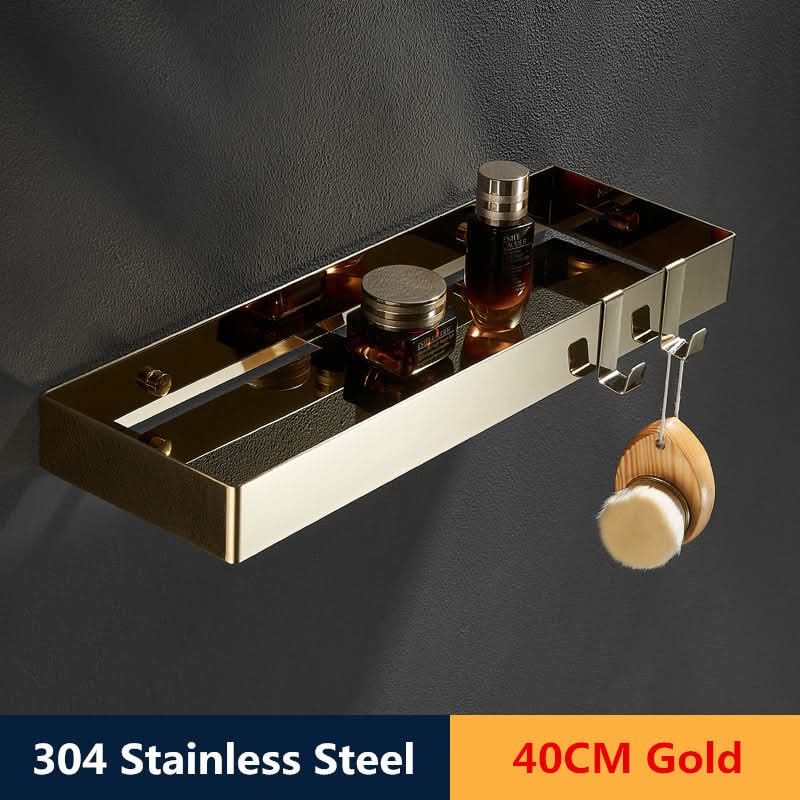 BowLift | ShowerRack - Golden bathroom shelf with hooks