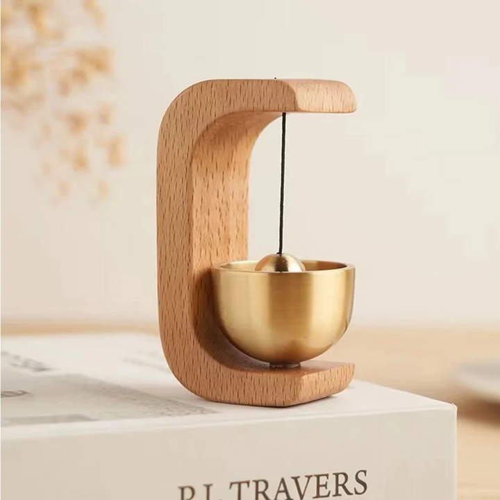 BowLift | Wireless Door Chime with Brass Bell and Wooden Frame
