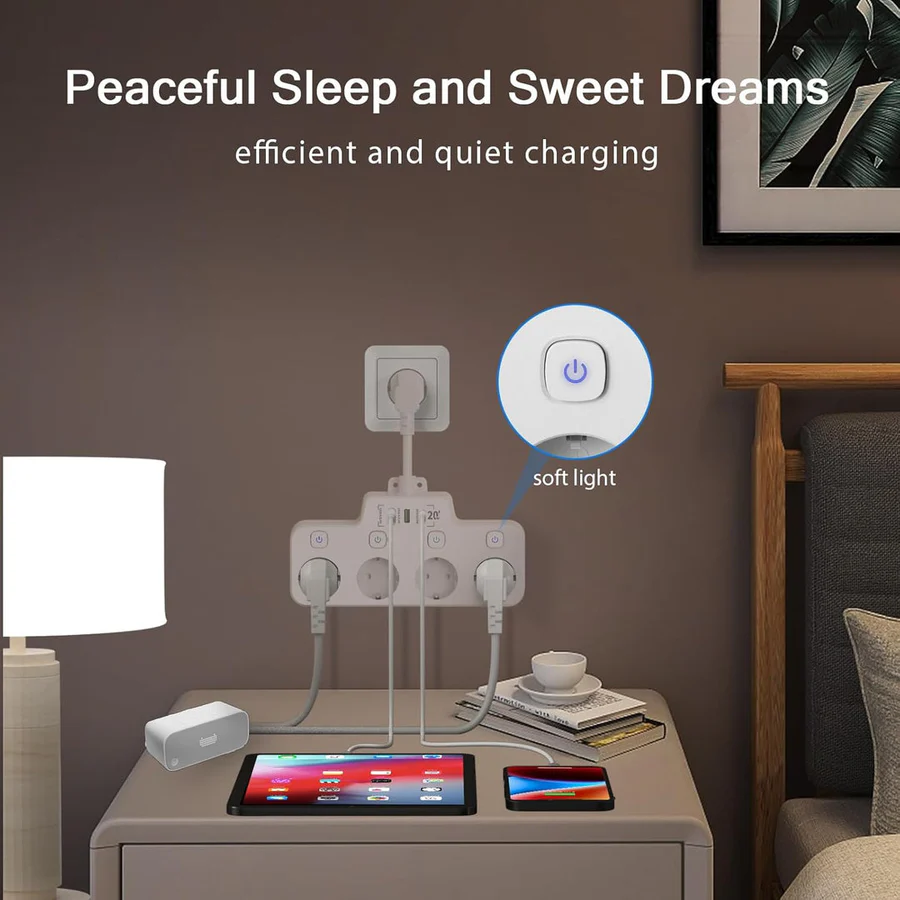BowLift | Wall Mounted Power Strip with Independent Switch 2 USB A and 1 USB C