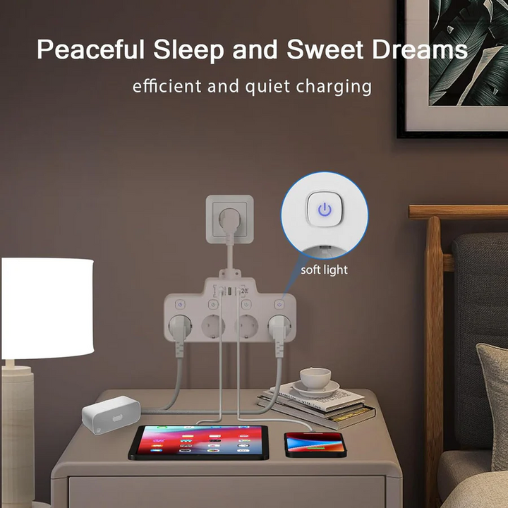 BowLift | Wall Mounted Power Strip with Independent Switch 2 USB A and 1 USB C