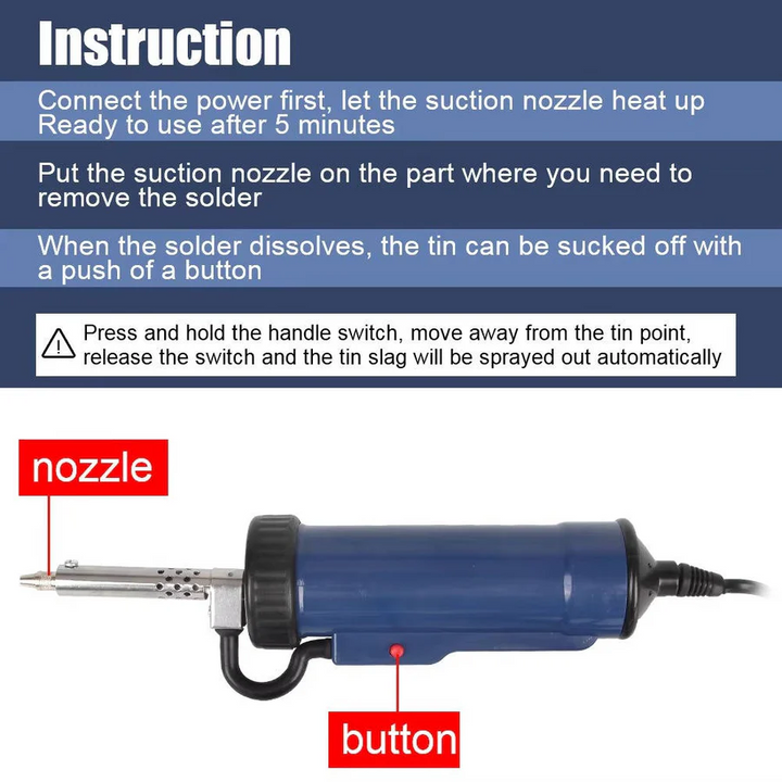 BowLift | Desoldering Machine, Tin Sucker, Automatic Electric Solder with 3 Suction Nozzles