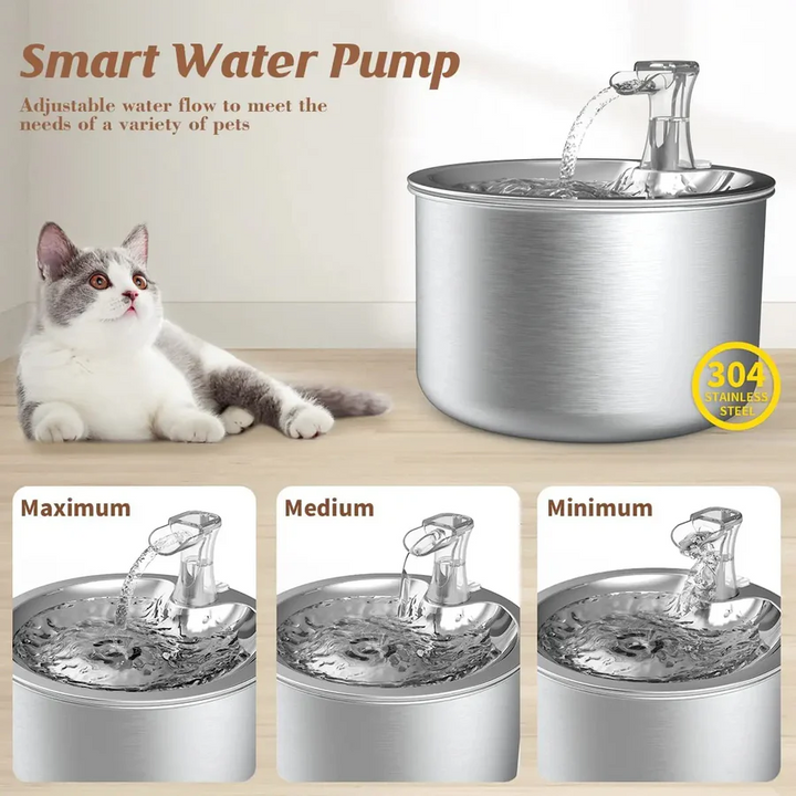 BowLift | PurrFlow Smart Cat Fountain Stainless Steel with Filter & Auto-Sensor