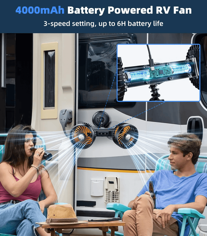 Double Head Car Fan with Suction Cup and Battery | Bowlift