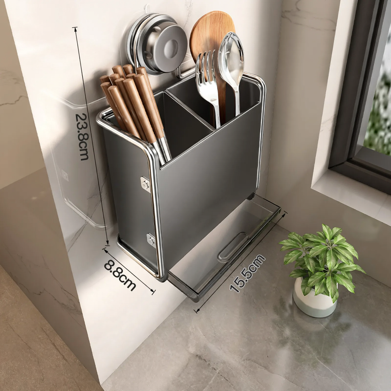 Knife holder with suction cup, stainless steel, wall mountable