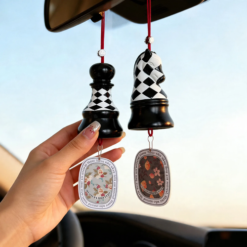 Fragrance hanger for rearview mirror, checkerboard design