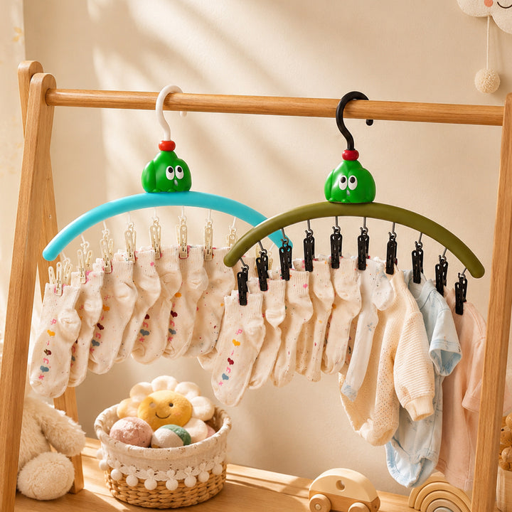Cartoon drying rack with clips, multiple positions