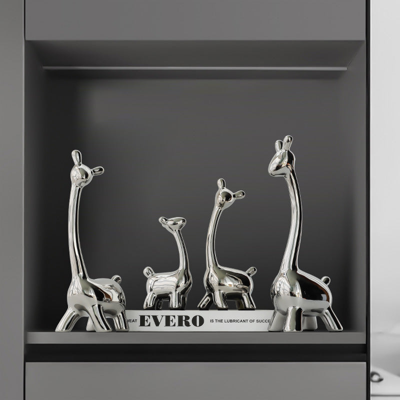 Ceramic deer decorative figure with silver electrolysis