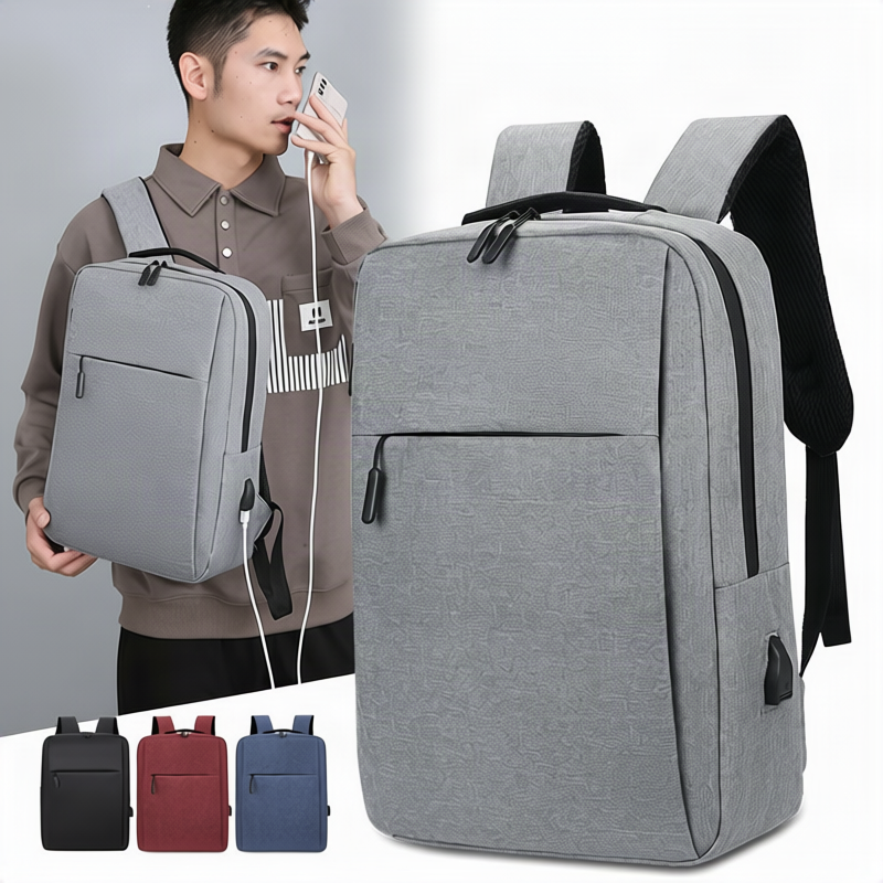 Expandable canvas backpack with USB, up to 20 L, 16 inch