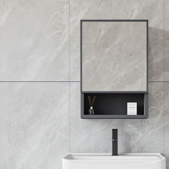 Bathroom mirror cabinet with LED and socket