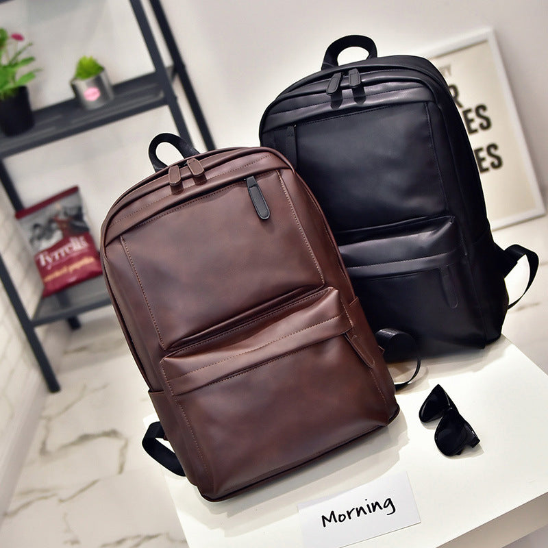 Men's backpack, PU leather, compact, for laptops up to 14 inches